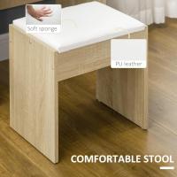 Juego de tocador de mesa de maquillaje con taburete acolchado grande, espejo + varios estantes abiertos + 4 cajones de madera natural - details 5