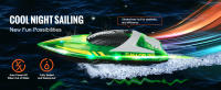 SucceBuy Barco RC, 2,4 GHz 12 km/h, para piscinas y lagos, barco de carreras con luz LED, 2 baterías recargables, totalmente impermeable, juguete para jugar en el agua, regalo para adultos, niños y niñas, verde - details 0
