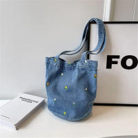 Bolso de cubo de mezclilla bordado, bolso de mano de gran capacidad, bolso de hombro que combina con todo, bolso de compras portátil para mujer, nuevo - details 14