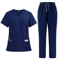 Uniforme de enfermera de color sólido para mujer, traje de pantalones de manga corta con cuello en V de tela de secado rápido, uniforme de enfermería con múltiples bolsillos - details 3