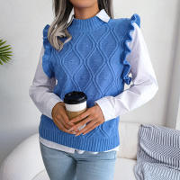 Suéter de punto sin mangas con volantes para mujer, chaleco informal, Otoño e Invierno - details 13