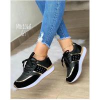 Zapatillas de deporte con plataforma para mujer, zapatos para correr al aire libre vulcanizados cómodos de moda con retazos de cuero informales, - details 1