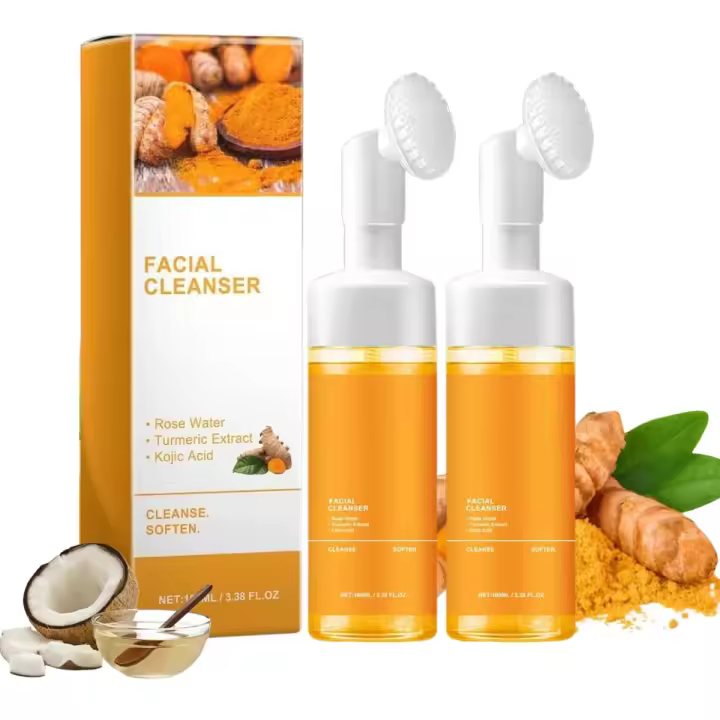 GRAONE 3PCS Limpiador facial, lavado de cara de cúrcuma, limpiador espumoso de cúrcuma para toda la piel, limpieza profunda, hidratante - 1