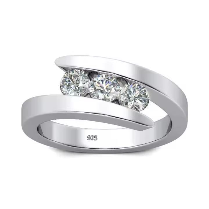 Anillo de Moissanita Auténtica de 3 Piedras Plata Esterlina Pura 925 Tendencia 2023 para Mujeres - 1