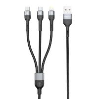 Cable de datos de carga rápida 3 en 1, 3.4A, 18W, 1M, Micro USB TO TYEP C+ Micro B+Lightning, Cable negro trenzado de poliéster de 48 hilos para iPhone, Xiaomi, Samsung - details 0