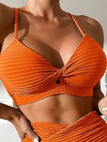 Bikini de cintura alta para mujer Traje de baño liso, sexy, acolchado con resalte, conjunto de Bikini molado, novedad de 2024 - details 7