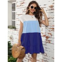 Vestido suelto con bloques de color, informal, con mangas con volantes, corte ajustado - details 20