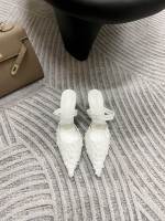 Nuevos tacones altos puntiagudos, hilo de malla para mujer, una palabra con boca ligera, cabeza de bolso estilo hada de moda, medias zapatillas. - details 35