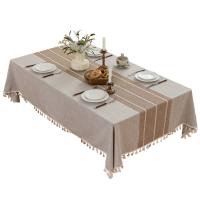 Battilo-mantel de lino, mesas rectangulares con borla, cubierta impermeable para escritorios de café, mesa de comedor, decoración de boda - details 0