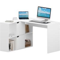 Doble Tablero con Estantería 6 Compartimentos Mesa PC Ornador para Estudio Oficina Dormitorio Blanco - details 0