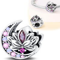 Cuentas de loto plateadas con circonita púrpura para joyería hecha a mano en una pulsera - details 1