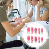Francés rosa con decoración de perlas, uñas postizas ultraflexibles y duraderas para uso en espectáculos escénicos - details 1