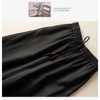 Pantalones de lino y algodón de cintura alta para mujer, pantalón de pierna ancha, largo, elástico, informal, liso, bordado, moda coreana, 2024 - details 8