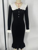 Maxivestidos con volantes de cintura alta para mujer, vestido largo ajustado de punto para otoño e invierno, vestido Vintage para mujer, Retro elegante - details 0