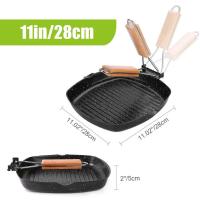 Sartén de fondo plano a rayas plegable para el hogar al aire libre, estufa de inducción de Gas antiadherente especial para freír carne - details 8