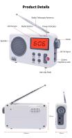 Receptor de Radio FM, altavoz AM/FM con pantalla Digital LCD, reloj despertador para el hogar, parlante portátil, radio bluetooth - details 11