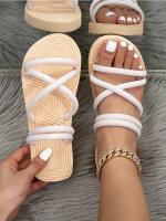 GIOIO Sandalias Planas Para Mujer, Zapatillas Geniales, Zapatillas Cruzadas De Franela Con Suela De Cáñamo Falsa De Cuerda De Cáñamo De Imitación - details 30
