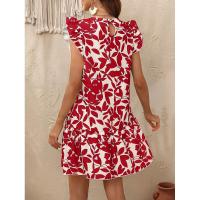 Vestido de verano para mujer con cuello redondo, manga con volantes y estampado de volantes - details 19