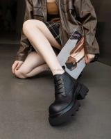 Zapatos de mujer de suela gruesa informales con logo Dropshipping, botines de cuero con aumento de altura - details 6