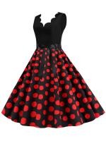 Dot print summer women elegant vintage party casual sleevelss a line dress - details 29