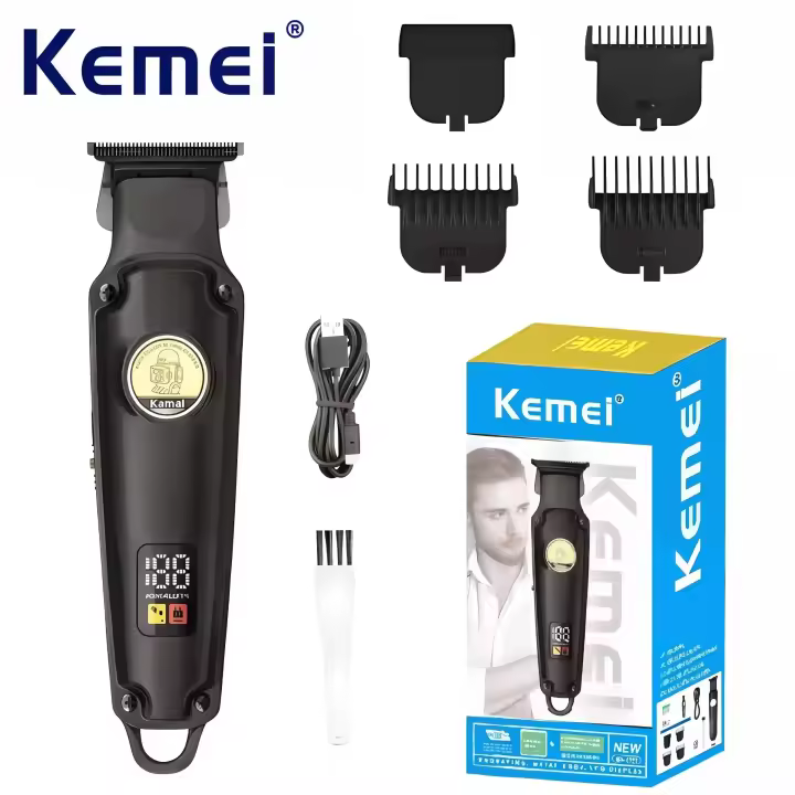 Kemei KM-2371 recortadora de barba y pelo, maquinilla de afeitar eléctrica para peluquero, máquina para cortar cabello con acabado recargable por Usb para hombres - 1