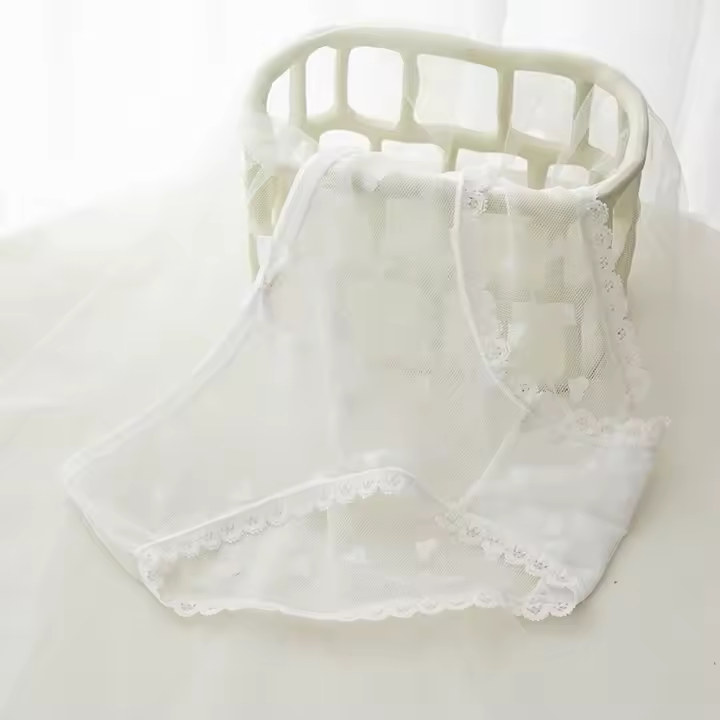 Bragas elásticas de malla dulce de algodón con entrepierna para chica, bragas con lazo de cintura media, bragas estampadas de encaje, ropa íntima con corazón para mujer - 1