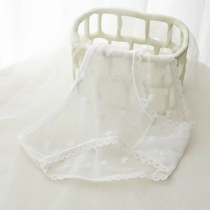 Bragas elásticas de malla dulce de algodón con entrepierna para chica, bragas con lazo de cintura media, bragas estampadas de encaje, ropa íntima con corazón para mujer - 1