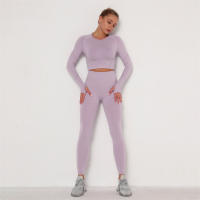 conjunto de yoga para mujer sin costuras ropa deportiva de gimnasio con manga larga sujetador de alto cinturón leggings de gimnasio traje deportivo - details 33