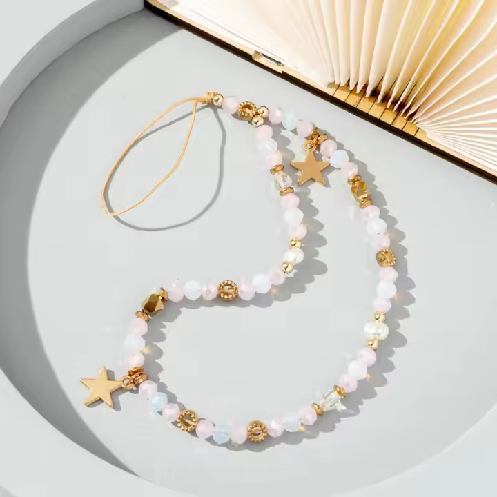 Cordón para teléfono, cuerda colgante, joyería para teléfono, correa para teléfono móvil, cadena de cuentas, cadenas para teléfono, colgante de estrella de cinco puntas - 1