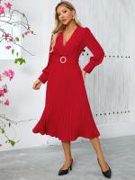 Vestido largo Vintage de manga larga con cuello en V para mujer, ropa de Color liso, primavera y otoño, 2025 - details 21