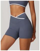 Yoga mujeres Fiess correr ciclismo transpirable deportes Leggings cruzado cintura alta verano entrenamiento gimnasio pantalones cortos - details 3