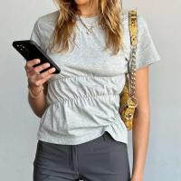 Camiseta elegante de verano Y2k para mujer, camisetas básicas de manga corta con cuello redondo arrugado, ropa de calle estética - details 10