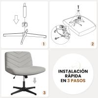 Silla de Oficina sin Reudas, Silla Piernas Cruzadas con Función Mecedora, Silla de Escritorio Ancha para Juegos, Silla de Maquillaje sin Brazos para Casa, Marfil - details 35