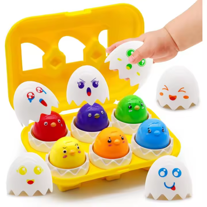 Huevos Juguetes niños 6 PCS Pollito Huevos Sorpresa niños Juego para Aprender Formas y Colores,Juegos Educativos niños 2 años Regalos para Garçon Niñas de 1 2 3 años - 1