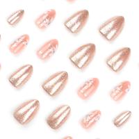 Uñas postizas doradas a prueba de manchas, decoración de purpurina, almendra, manicura, amantes y blogueros de belleza - details 2