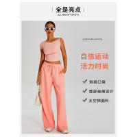 Pantalones deportivos ligeros, sueltos, informales, de pierna ancha para mujer, deportes al aire libre, con cordón elástico - details 2