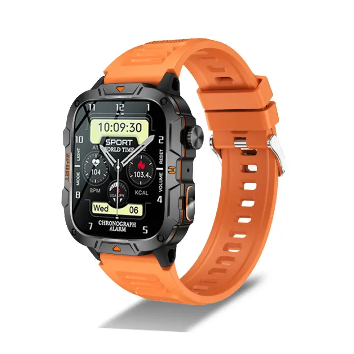2025 Último IP68 Reloj inteligente militar resistente al agua para hombres 1.96 HD Pantalla AMOLED Linterna Frecuencia cardíaca Oxígeno en sangre Llamada Bluetooth Rastreador de movimiento Reloj deportivo inteligente - 1