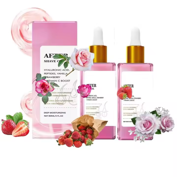 2025 FO 2 botellas de aceite de vainilla y fresa para mujeres, aceite suave para después del afeitado, previene el vello encarnado y la sequedad, natural para todo tipo de piel - 1