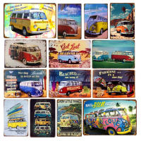 Cartel de hojalata de arte Vintage, cartel de dibujos animados, autobús de la paz, playa, surf - details 0
