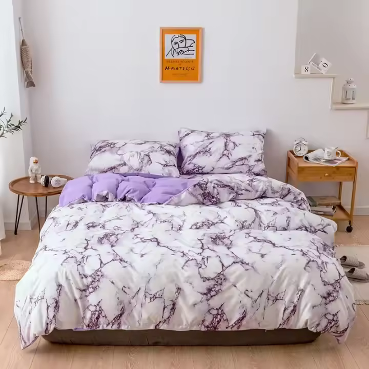 Juego de Ropa de Cama con Estampado de Mármol Fibra Marca Nórdica Funda de Edredón y 1/2 Piezas de Fundas de Almohada para Hogar Suave y Cómodo - 1