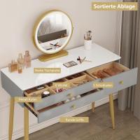 Tocador con luz ajustable con espejo, 3 cajones, con taburete de terciopelo Grado+Oro - details 7
