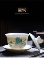 Juego de jade de grasa de oveja para taza de té, juego completo para uso doméstico, taza de té de Kung Fu, dormitorio, oficina, recepción, combinación de cuenco con tapa - details 17
