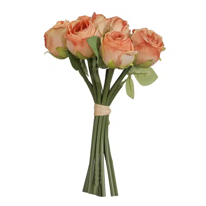 Ramo de rosas artificiales elegante y creativo, flores de rosas de seda de plástico de tacto Real, plantas falsas hechas a mano, decoración de jardín al aire libre - 1
