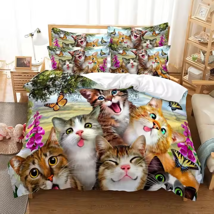 Conjunto de Funda de Edredón de Gato Ropa de Cama de Tema de Gatito para Niños 2/3pcs - 1