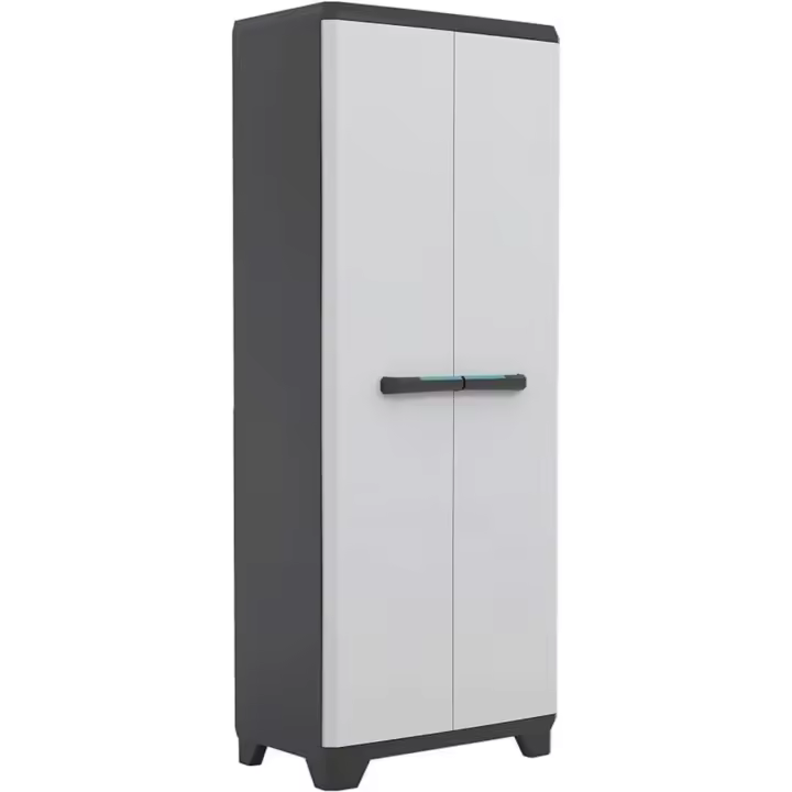 Armario Escobero Linear Resina 2 Puertas y 3 Baldas Negro/Gris Tamaño 68 x 39 x 173 cm - 1