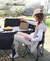 Silla de pesca portátil pequeña para acampar al aire libre, respaldo con reposapiés, silla de playa plegable para senderismo - details 1