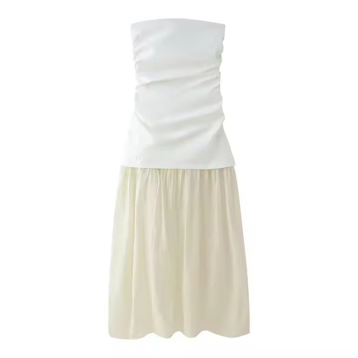 Vestido de moda de nuevo estilo para mujer con diseño de retazos, sin tirantes y cuello recto 3152373 - 1