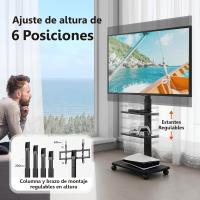 Televisión de Pie con Ruedas Blanco 32 a 70 Pulgadas, Giro de 60°, MAX VESA 600 * 400mm, Ajuste de Altura, Gestión de Cables, 2 Estantes y Base de Madera - details 9
