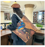 Nueva bolsa de mano bolsa de playa Bart pintado pintura bolsa de dibujos animados lino bolsa de lona de gran capacidad negro hermosa mujer - details 25