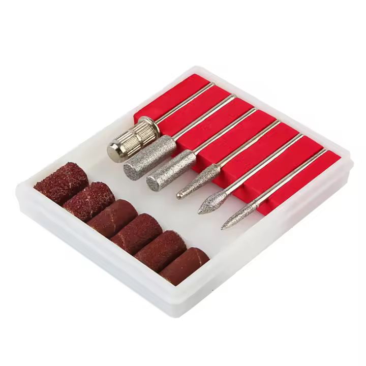 Fresa de Arte de Uñas 6Pcs Set de Cabeza de Papel de Lijado con Funda Herramienta Rotativa de Molienda y Pulido para Moldeado Gel Tips - 1